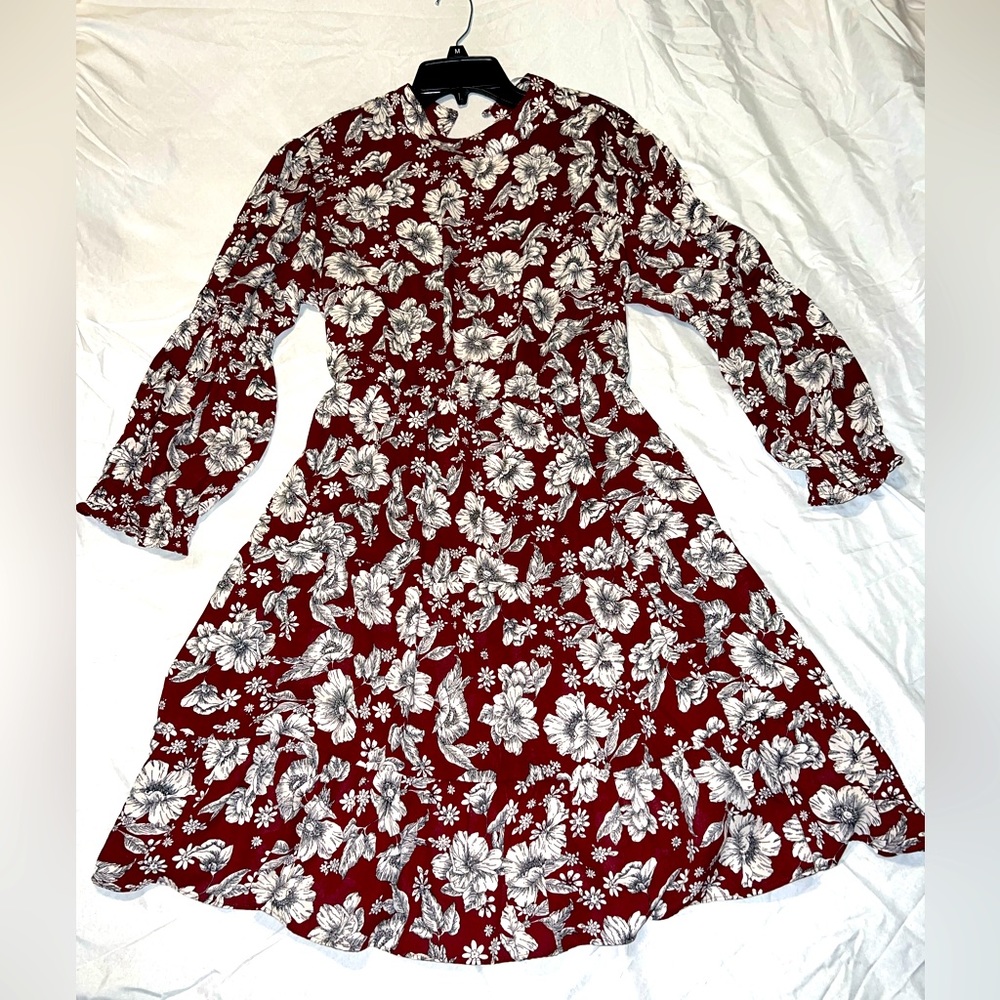 Emma & Michele Long Sleeve Midi Dress (Burgundy)